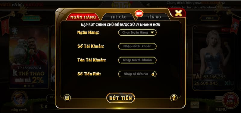 Rút tiền Hit Club bằng số tài khoản ngân hàng